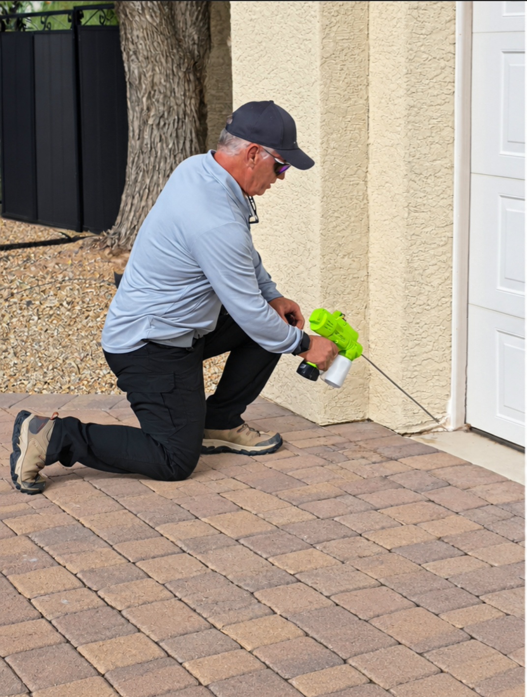 Ozone Pest Control technician dusting a wall joint to keep scorpions out